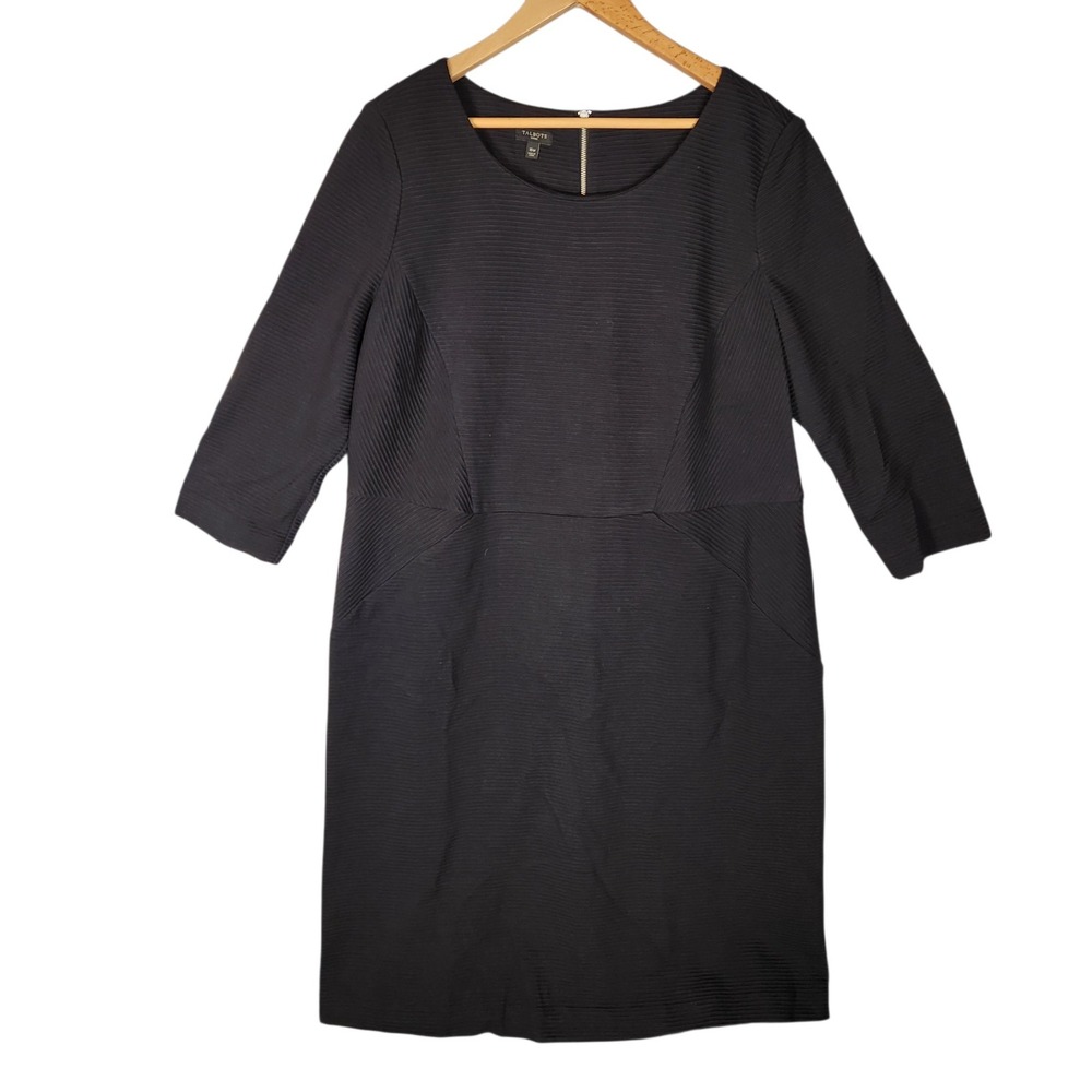 Talbots Dress 16W Black Textured Ponte Stretch Knit Knee Length Office